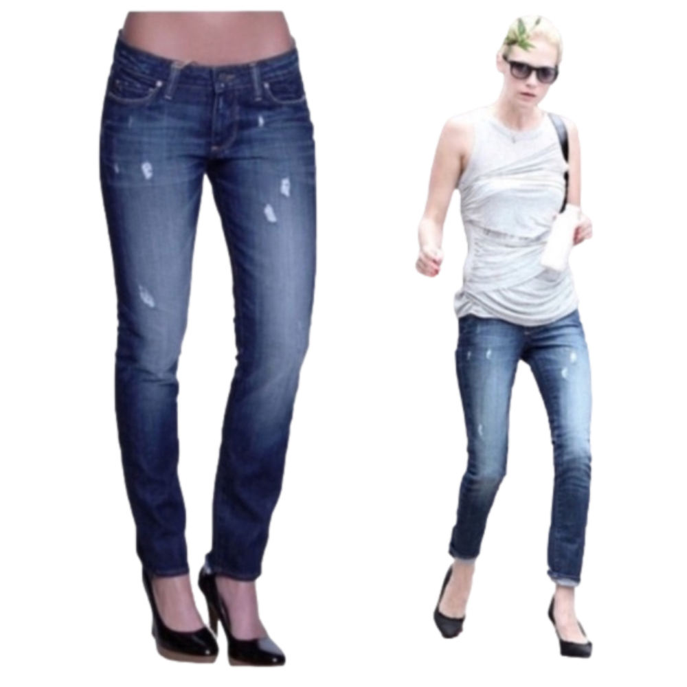 PAIGE Skyline Skinny Distressed Medium Wash Jeans Size 25
